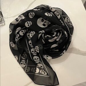 Faux McQueen Black Sheer Skull Print Scarf